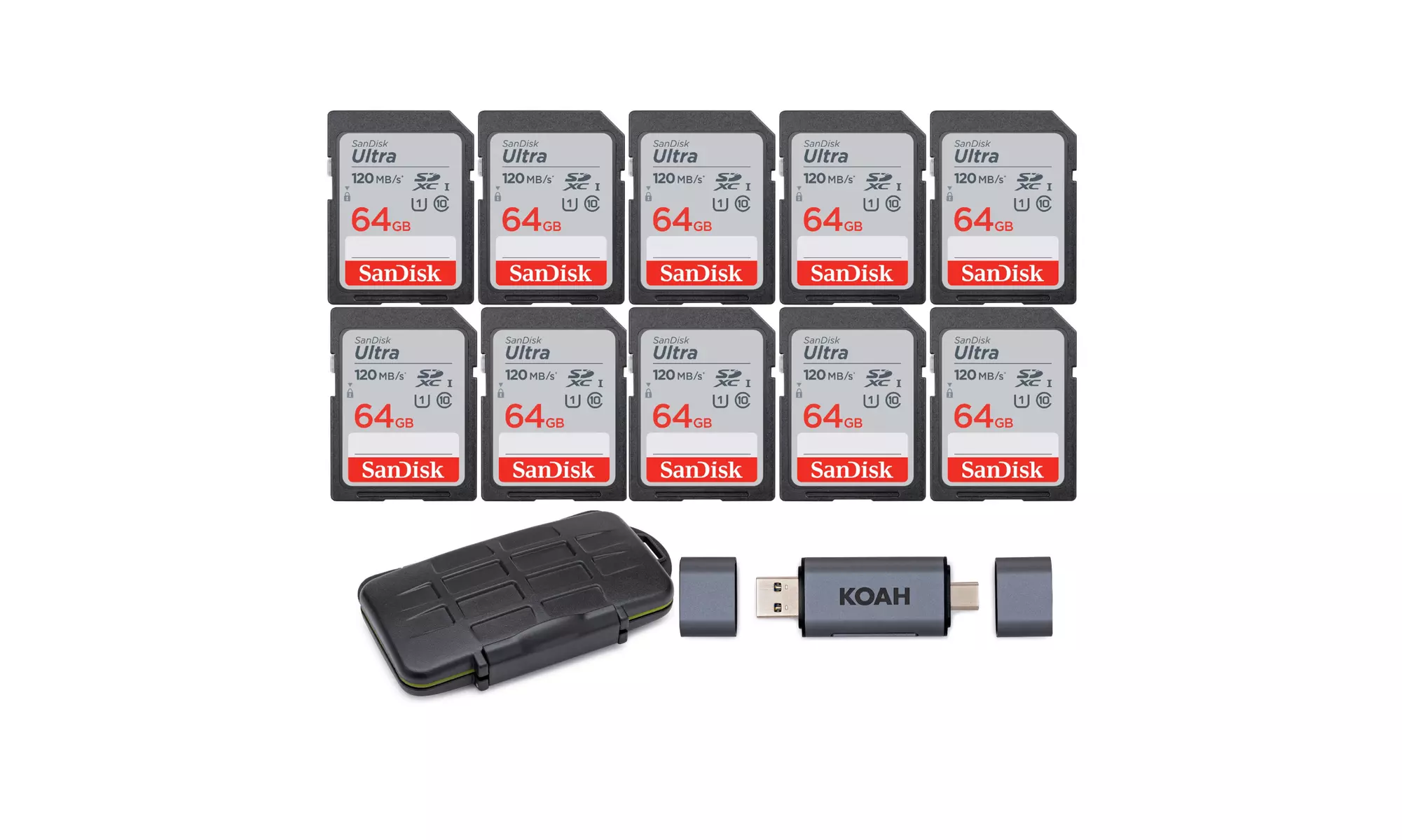 SanDisk 64GB 120MB/S Ultra UHS-I SDXC Memory Card (10-Pack) Bundle - Second Medium
