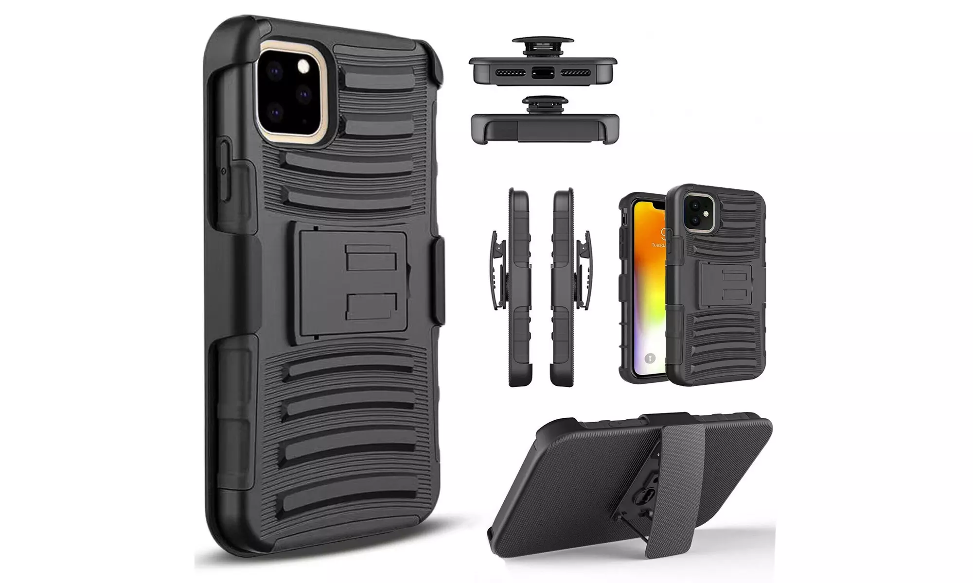 Durable Kickstand Phone Belt Clip Case w/ Tempered Glass for iPhone  - Primary Image