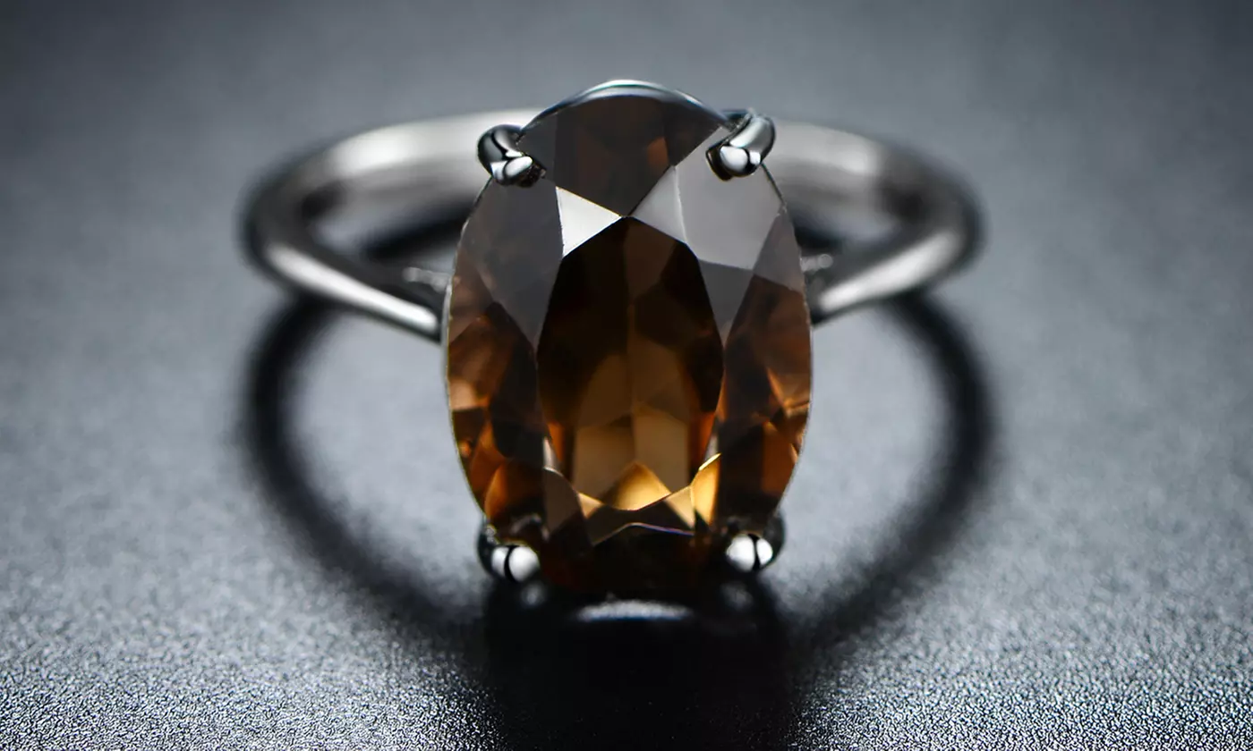 Genuine Smokey Topaz Solitaire Ring By Peermont