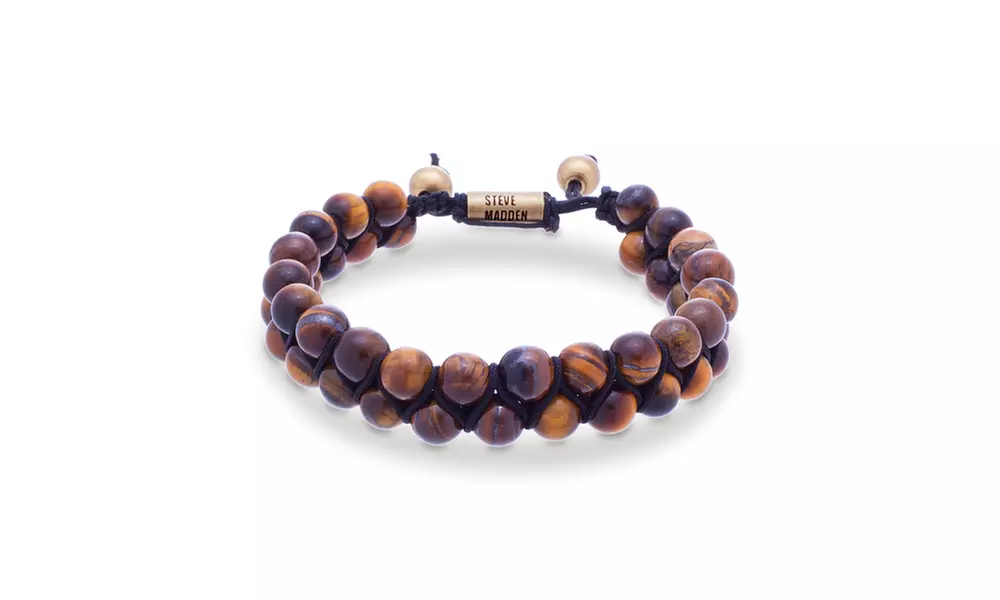 Steve Madden Stainless Steel Brown Marble Bead Double Layered Slider Bracelet - Primary Image