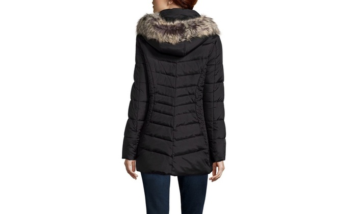 anne klein down coat with faux fur