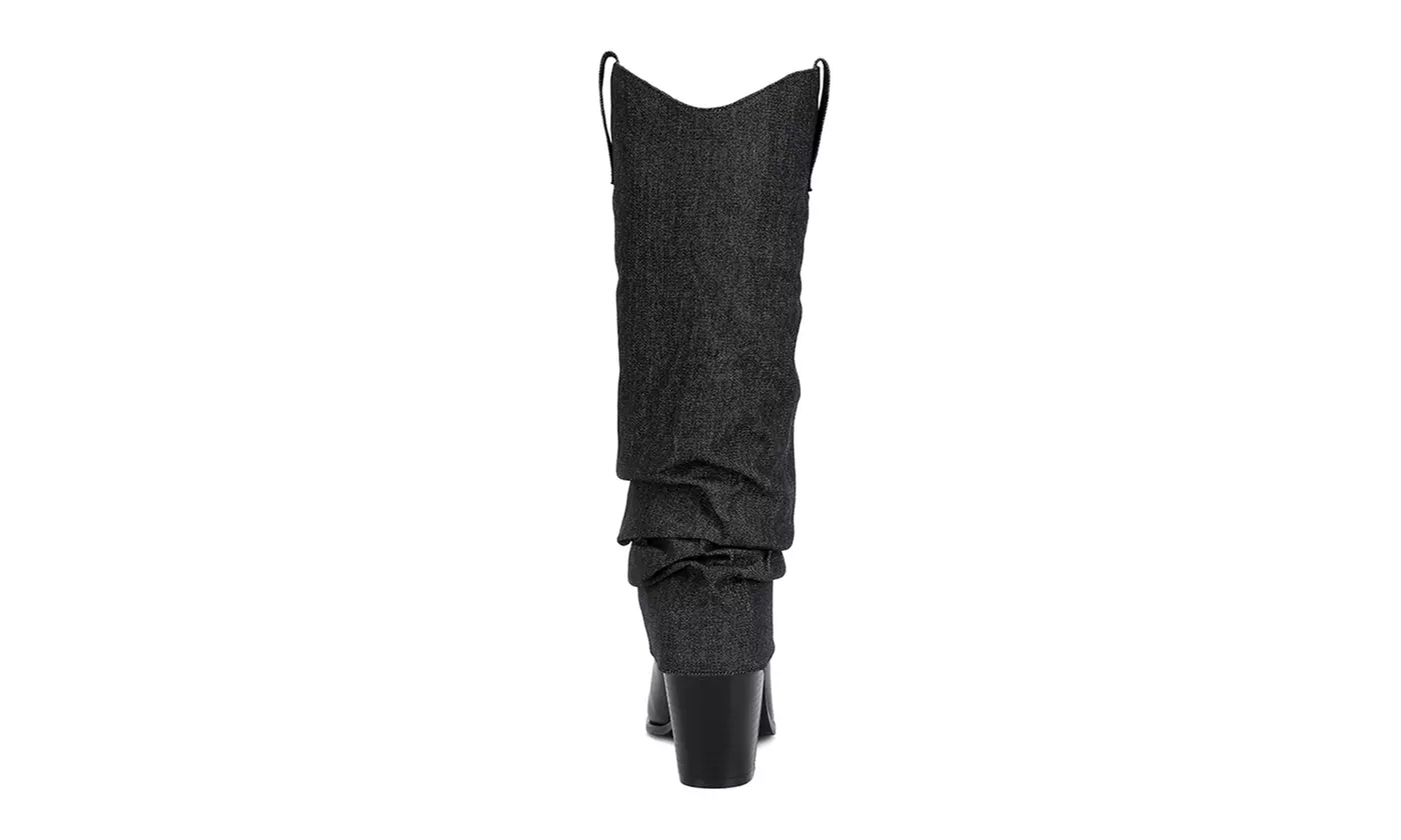 London Rag Fab Cowboy Boots With Denim Sleeve Detail