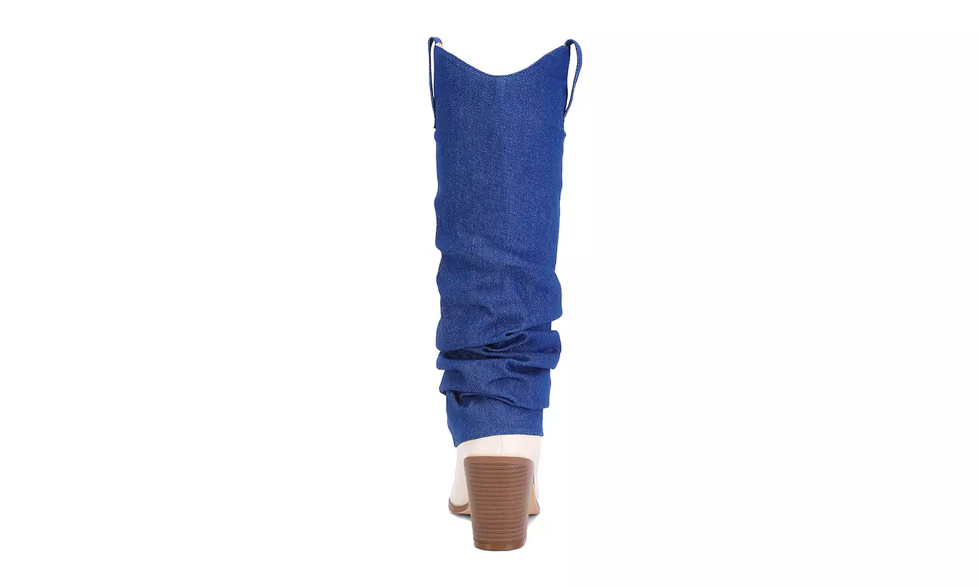 London Rag Fab Cowboy Boots With Denim Sleeve Detail