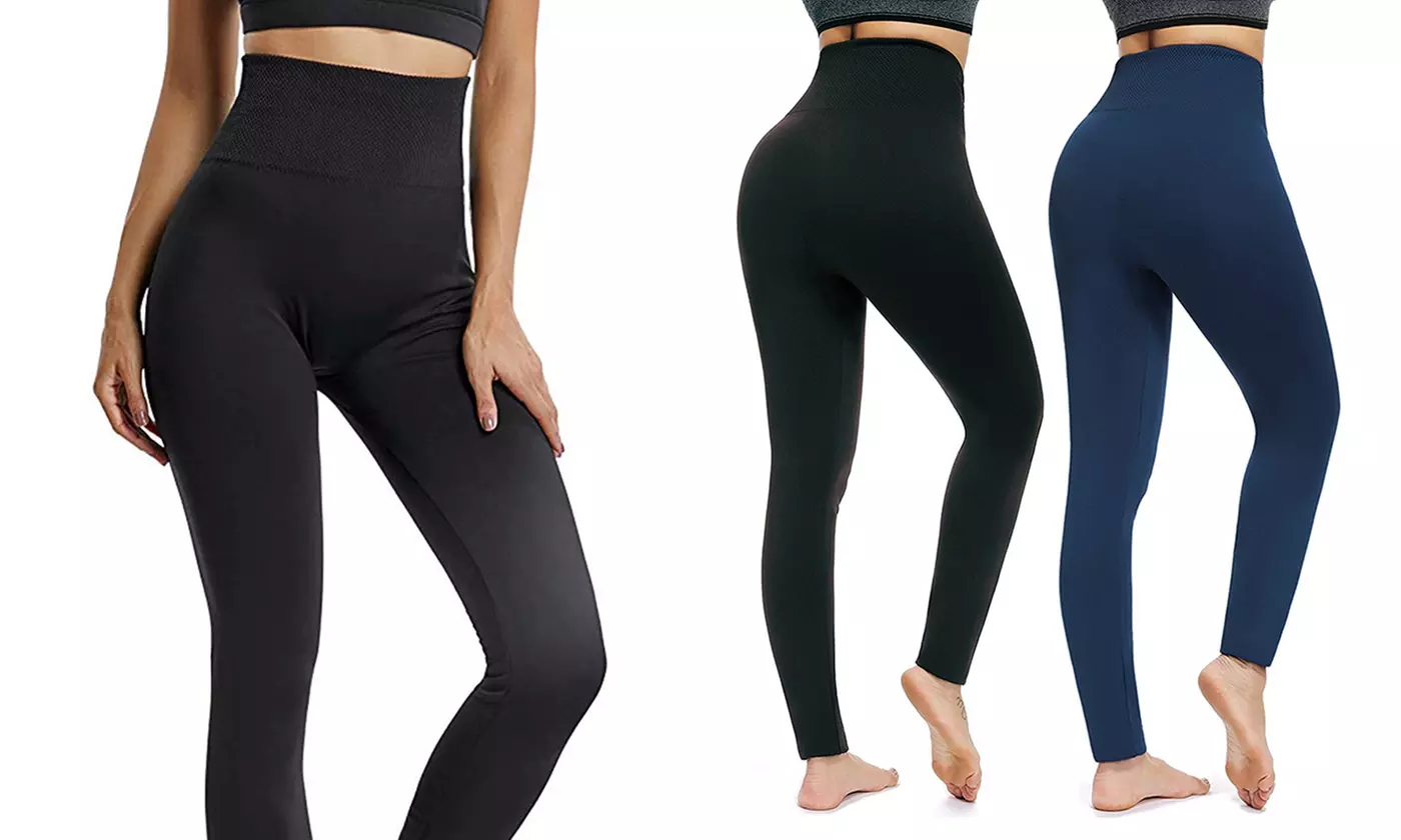 1-2 Pack Womens Fleece Lined Leggings High Waist Seamless Warm Tummy Control - Primary Image