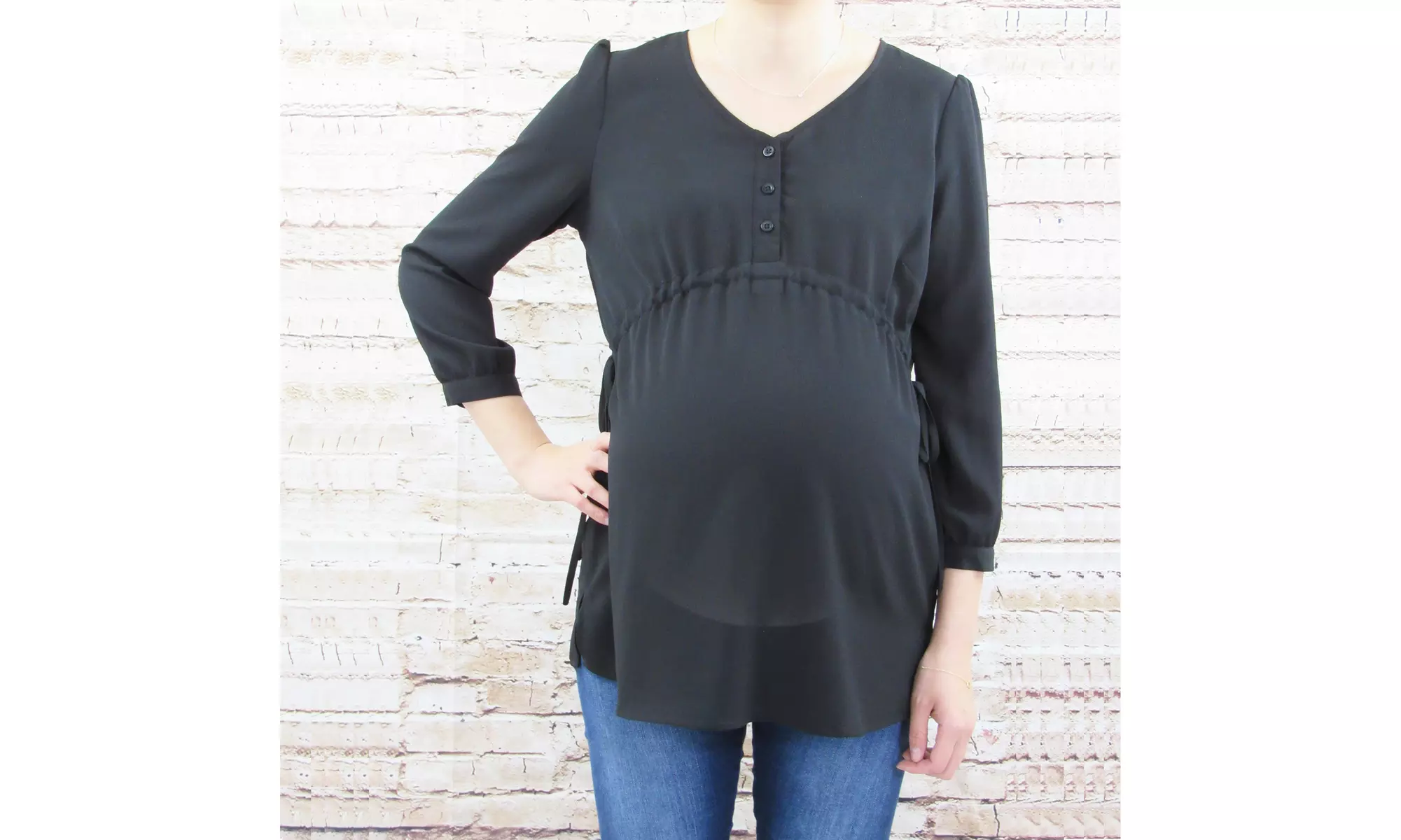3/4 Sleeve Button Front Babydoll Maternity and Nursing Top - Primary Image
