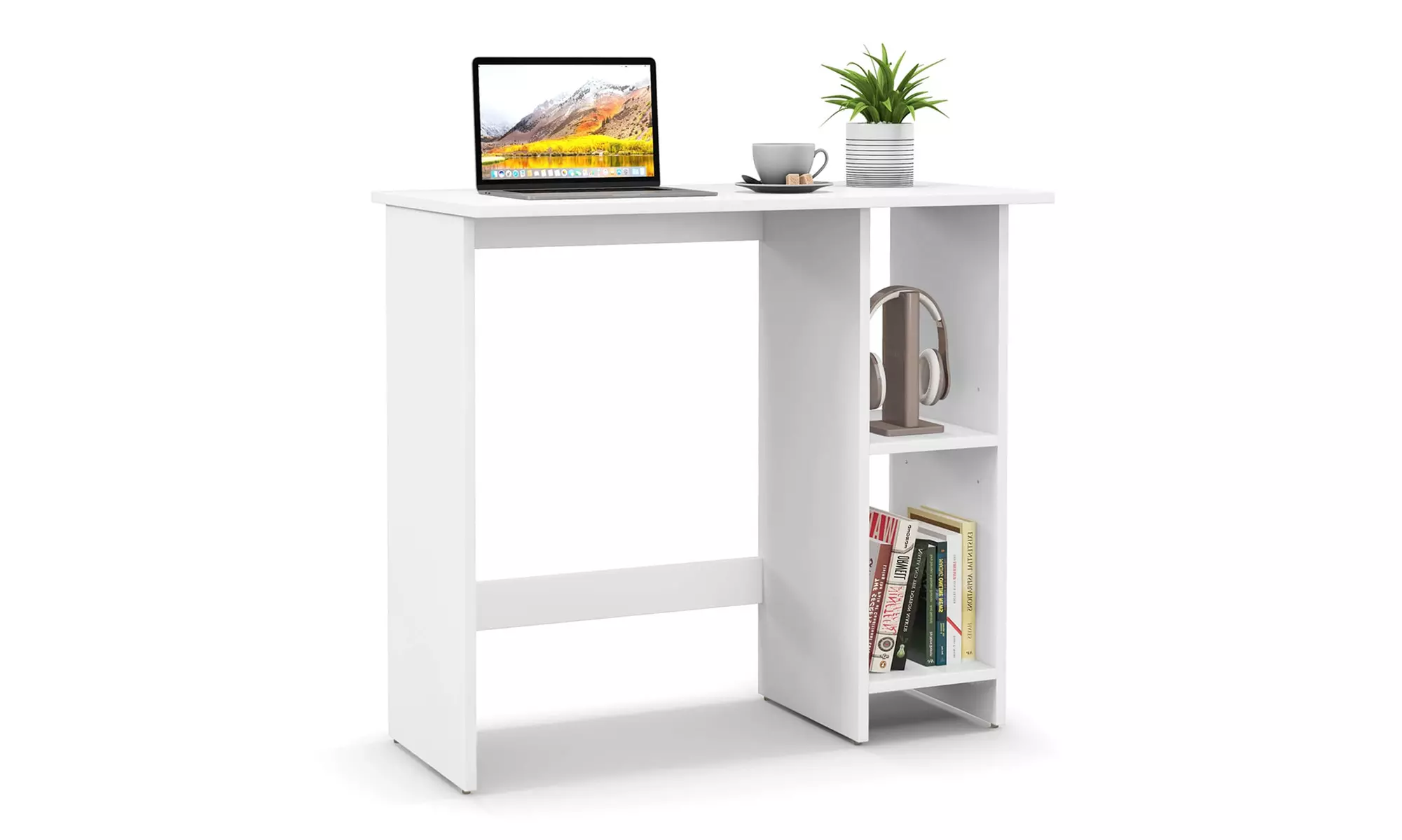 Modern Small Computer Desk with Adjustable Storage Shelf