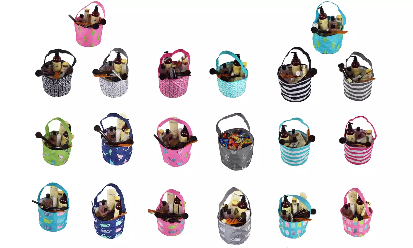 Collapsible counter top cosmetic bag, shower caddy bag. - Primary Image