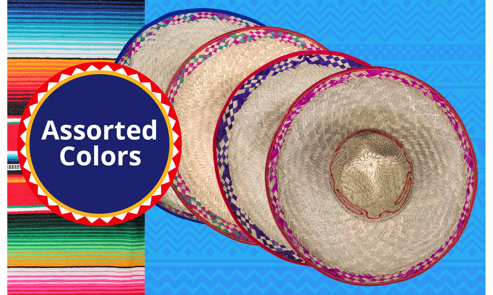 18" Authentic Mexican Sombrero Cinco De Mayo Straw Hat - 12 Pack - Second Medium