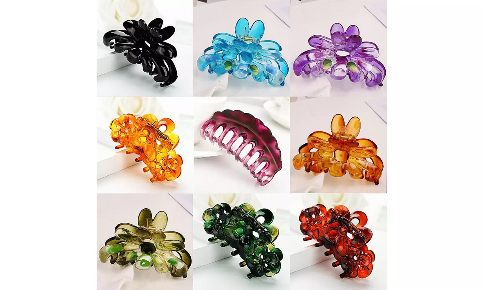 6-12 Pack Women Plastic Hair Claws Hair Clips Jumbo Various Styles Tortoise - Primary Image