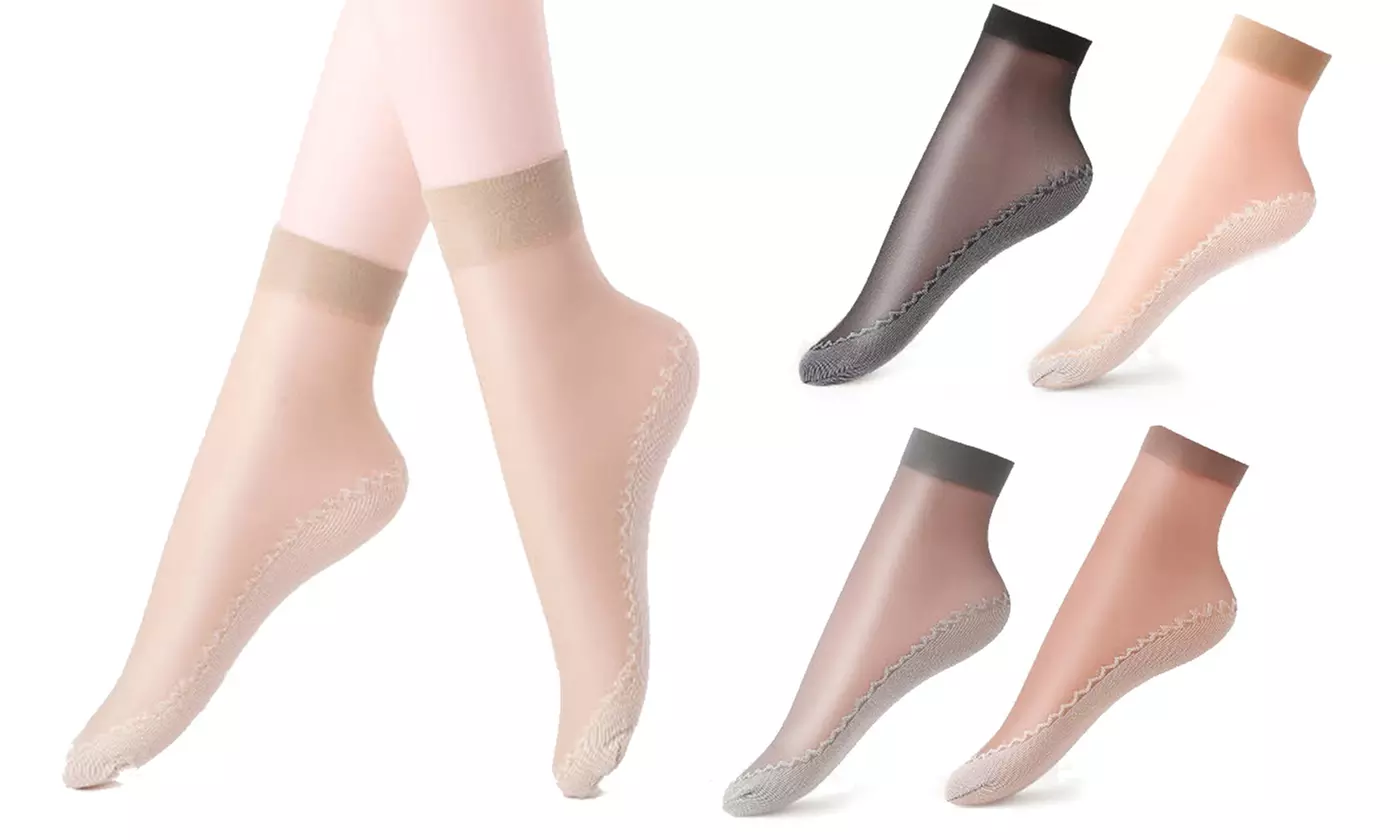Women's Silky Anti-Slip Cotton Sole Sheer Ankle High Tights Hosiery Socks