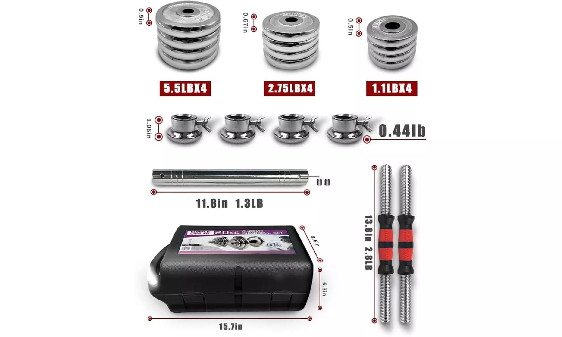 44 Ibs Adjustable Cast Iron Dumbbell Sets with Portable Packing Box - Image 5