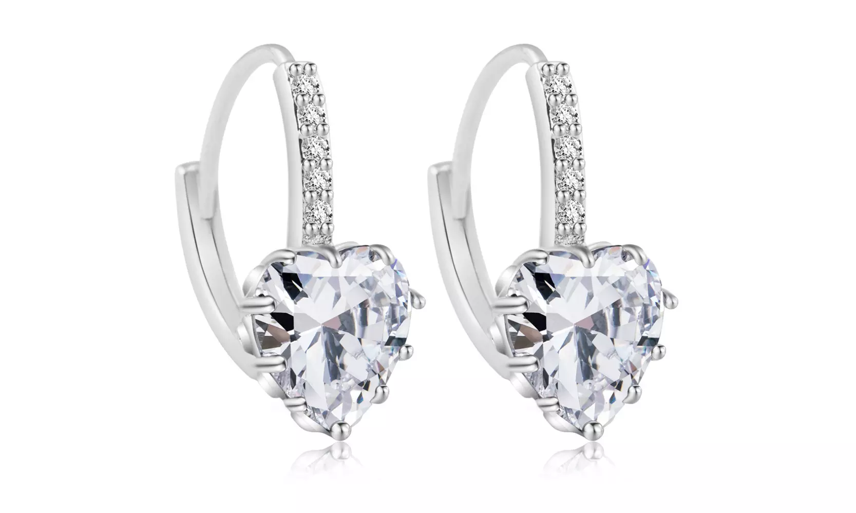 Crystal Heart Lever-back Earrings Plated in 14k White Gold  - Primary Image