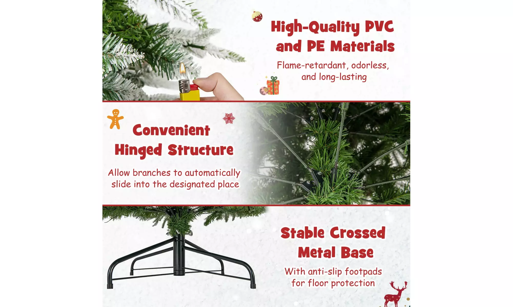 Costway 6/7.5/9 FT Christmas Tree with PE PVC Branch Tips Warm White LED Lights