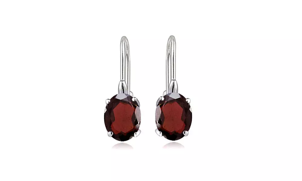 Sterling Silver Garnet  8x6mm Oval Leverback Earrings  - Primary Image