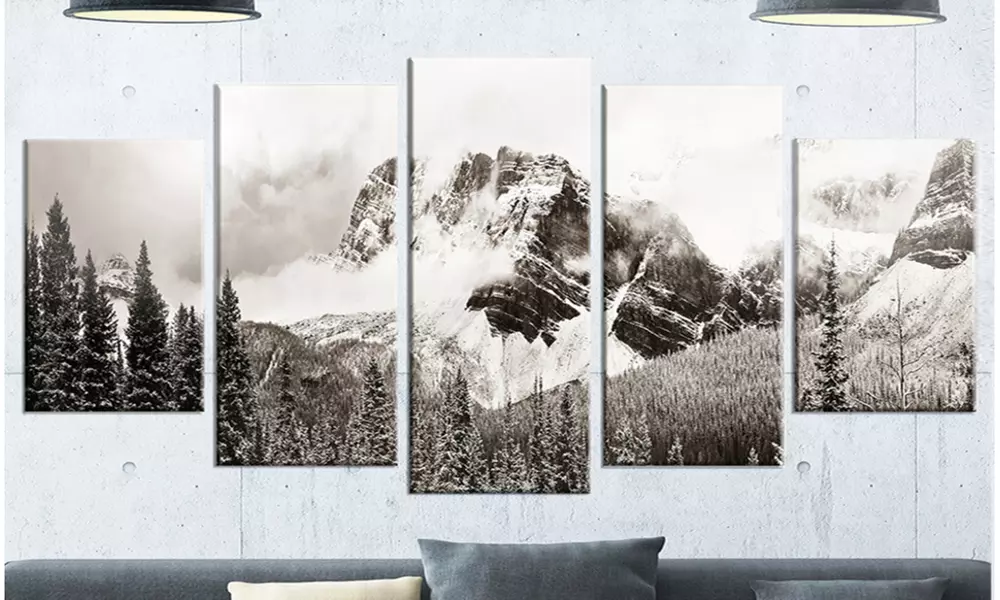 Snow Capped Hills and Bow Lake - Multipanel Landscape 5 Panel Metal Wall Art - Primary Image