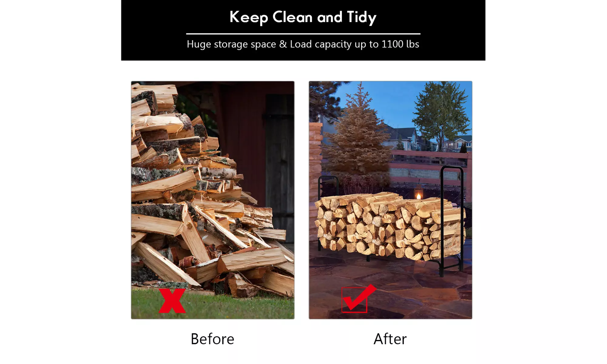 Costway 8 Feet Outdoor Steel Firewood Log Rack Wood Storage Holder for Fireplace