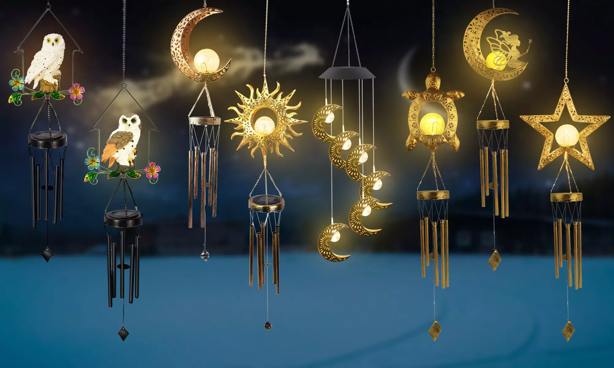 Solar Wind Chimes Outdoor Garden Waterproof Metal LED Hanging Chime Decor