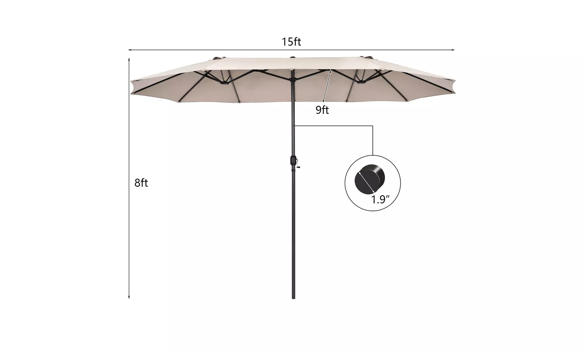 Costway 15FT Patio Double-Sided Umbrella Crank Outdoor Garden Market Sun Shade