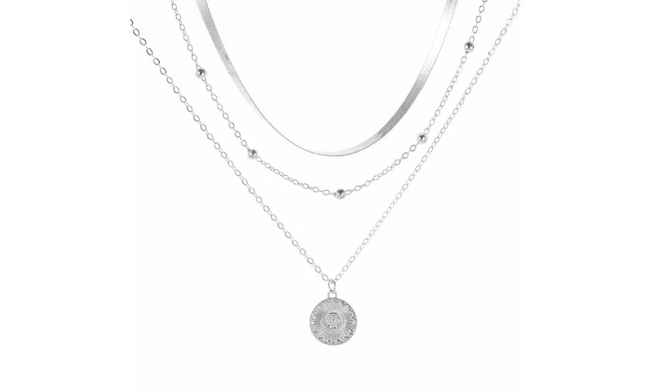 Layered Necklace Silver Necklace Lotus Pendant Necklace For Women - Second Medium