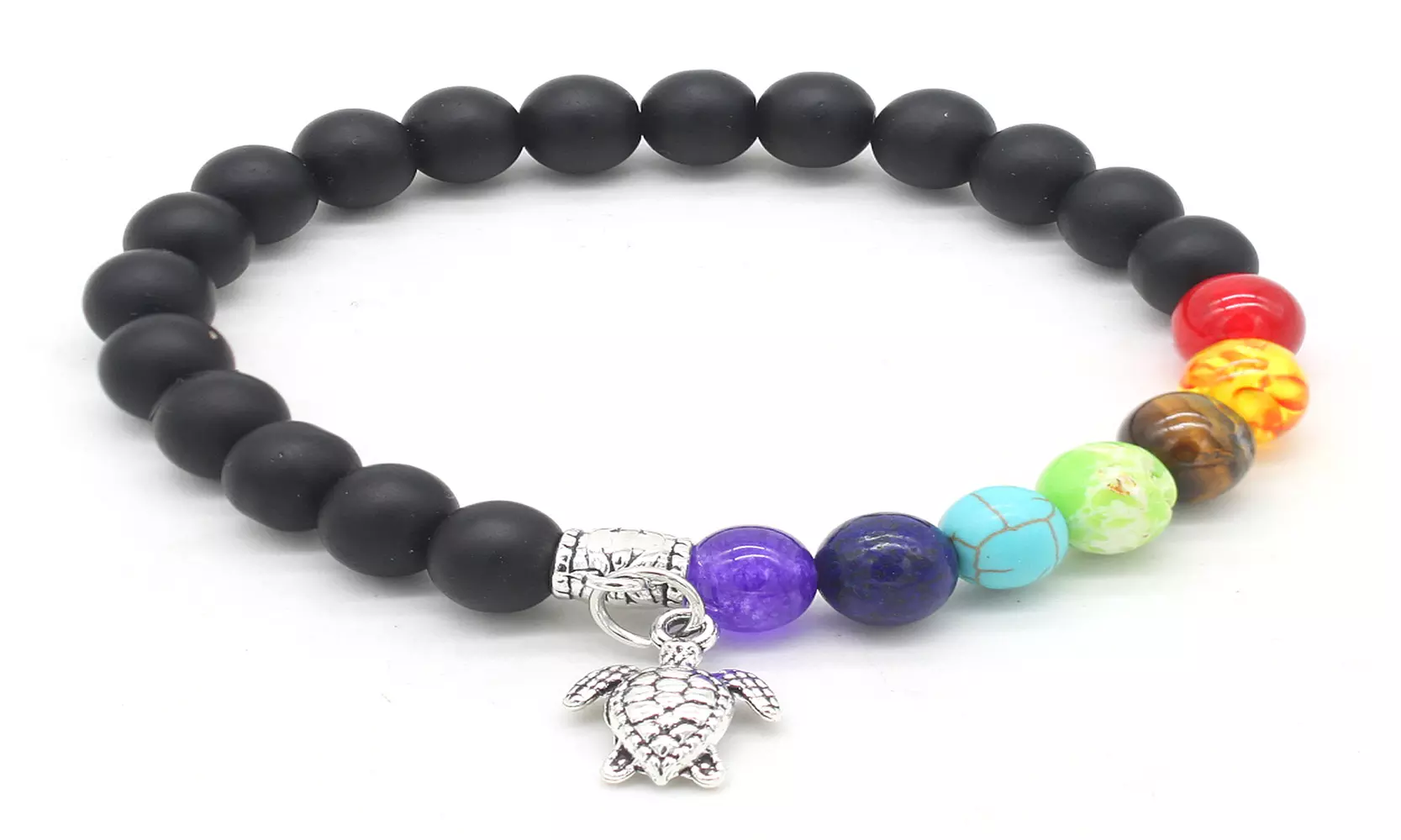 7 Chakra Healing Natural Bead Bracelet with Turtle Charm