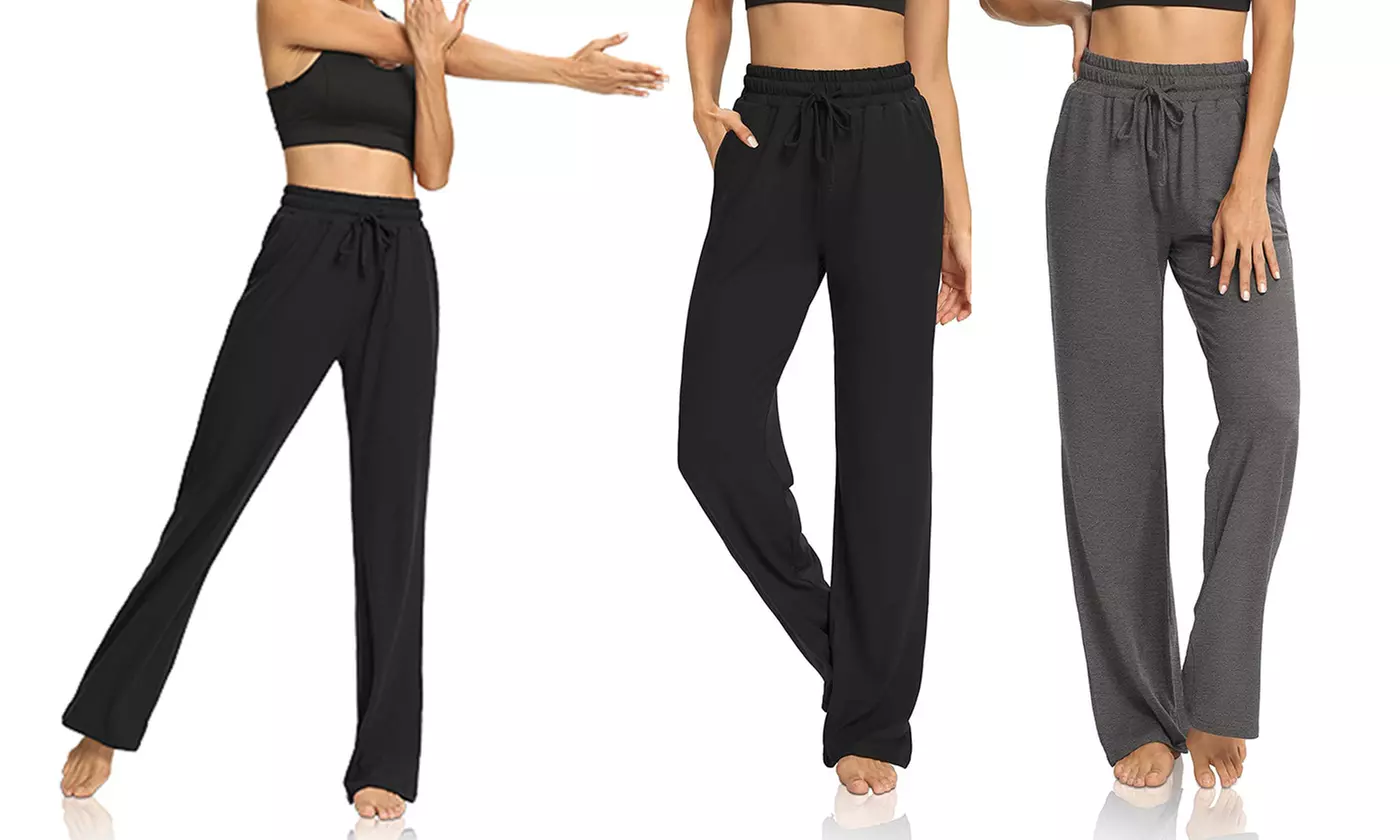 Womens Wide Leg Yoga Pants Workout Sweatpants with Pockets - Primary Image