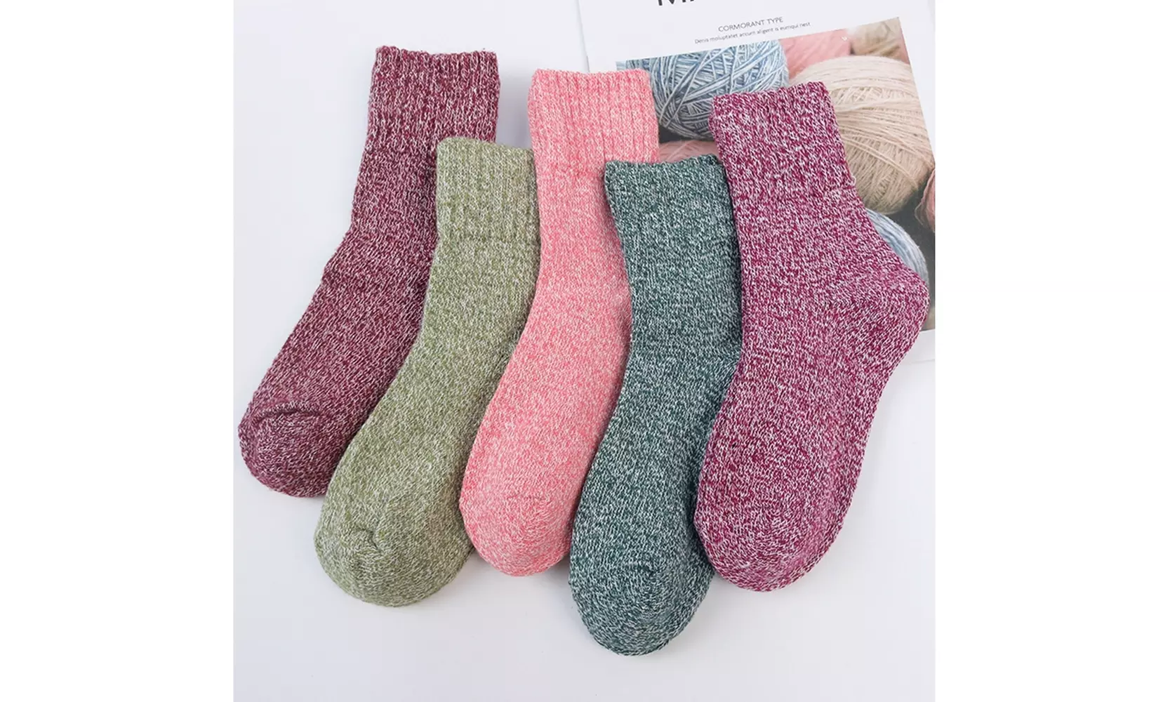 5 Pairs Womens Wool Socks Thick Knit Vintage Winter Warm Cozy Crew Socks Gifts - Primary Image