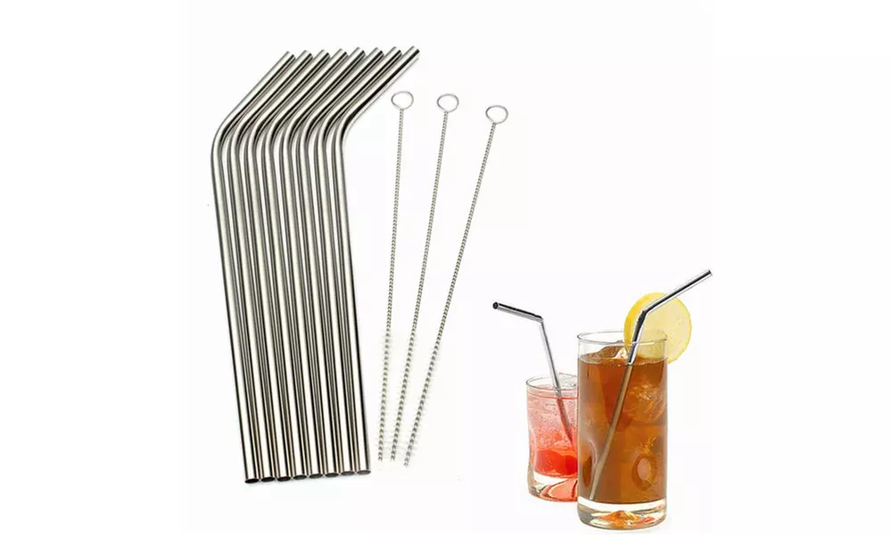 Stainless Steel Drinking Straws, Bent or Straight, with Brush (4 or 8-Pack) - Second Medium