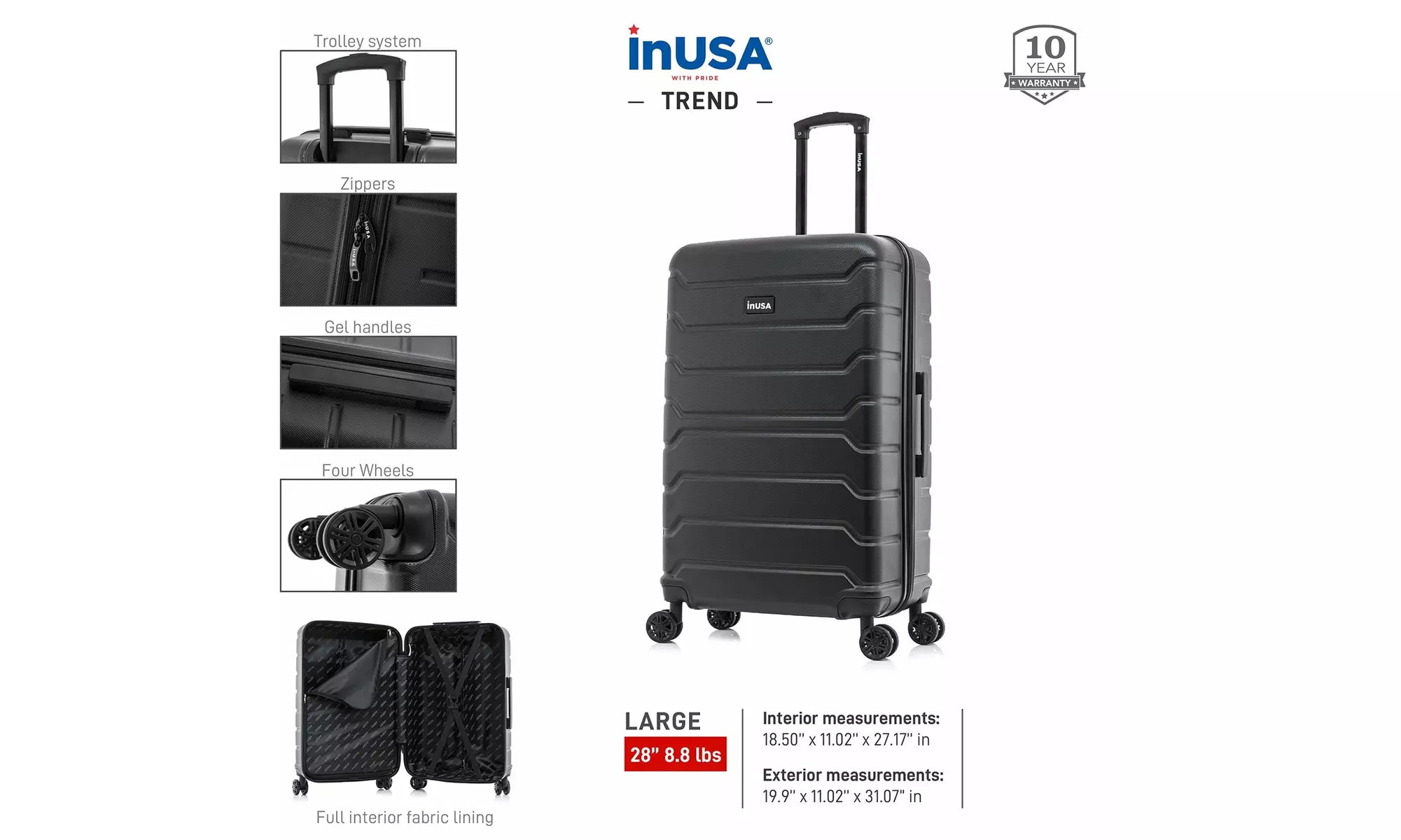 InUSA Trend lightweight hardside spinner luggage 20'', 24", 28" 