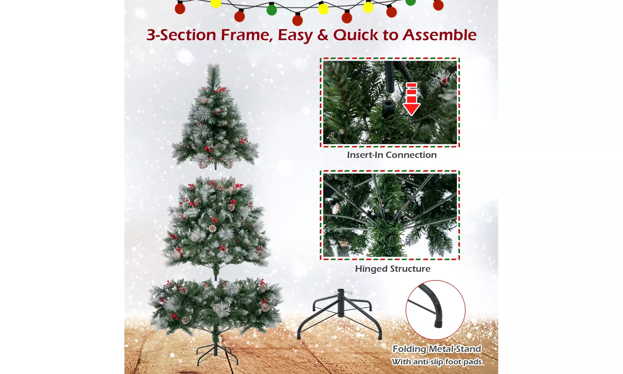Costway 6 FT Pre-Lit Artificial Christmas Tree Hinged Pine Needles 350 LED Light
