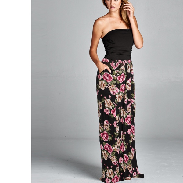 strapless maxi dress with pockets