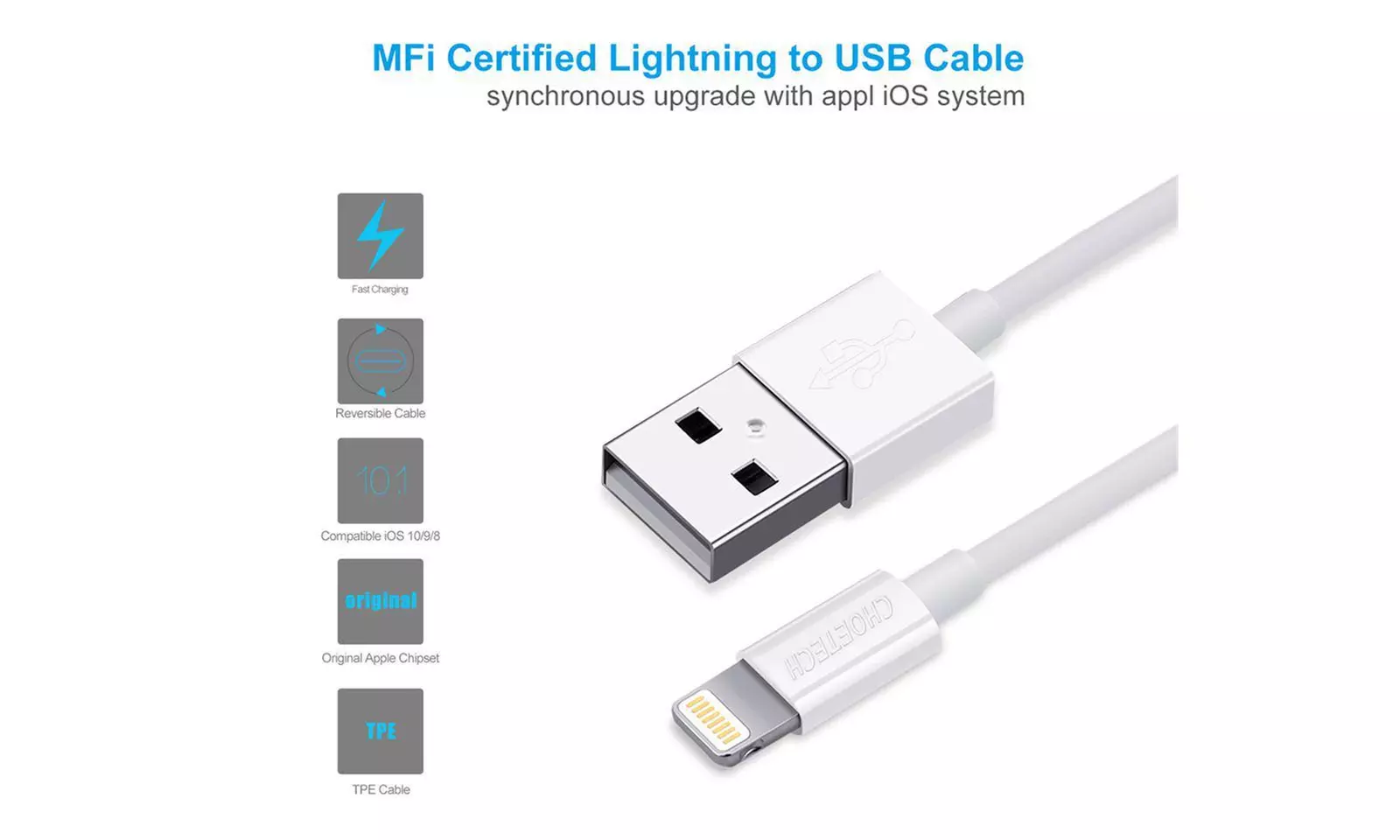 Lightning to USB Cable - 2 Pack Charger - for Apple iPhone and iPad