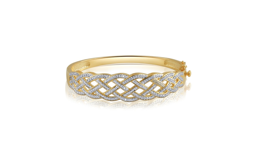 14K Gold Plated Dia Accent Double Criss Cross over Bangle-KG17855CYSC