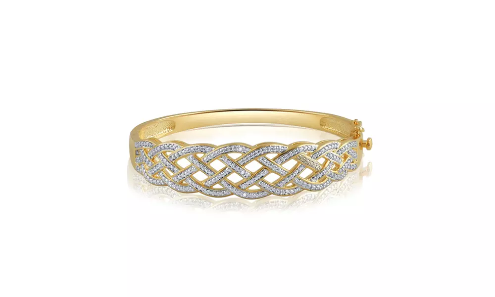 14K Gold Plated Dia Accent Double Criss Cross over Bangle-KG17855CYSC - Primary Image