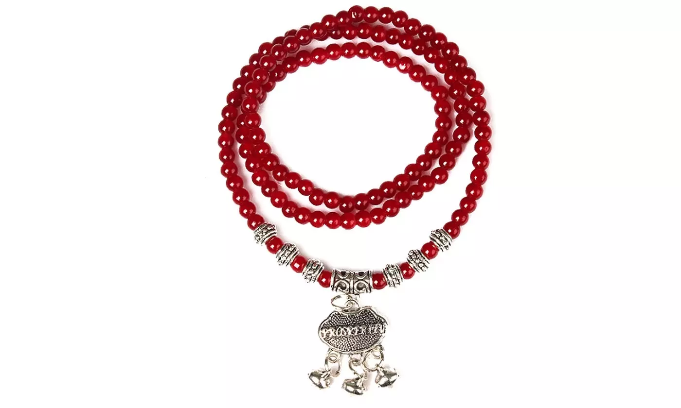 Retro Deep Red Agate Beaded Good Luck Bracelet - Second Medium
