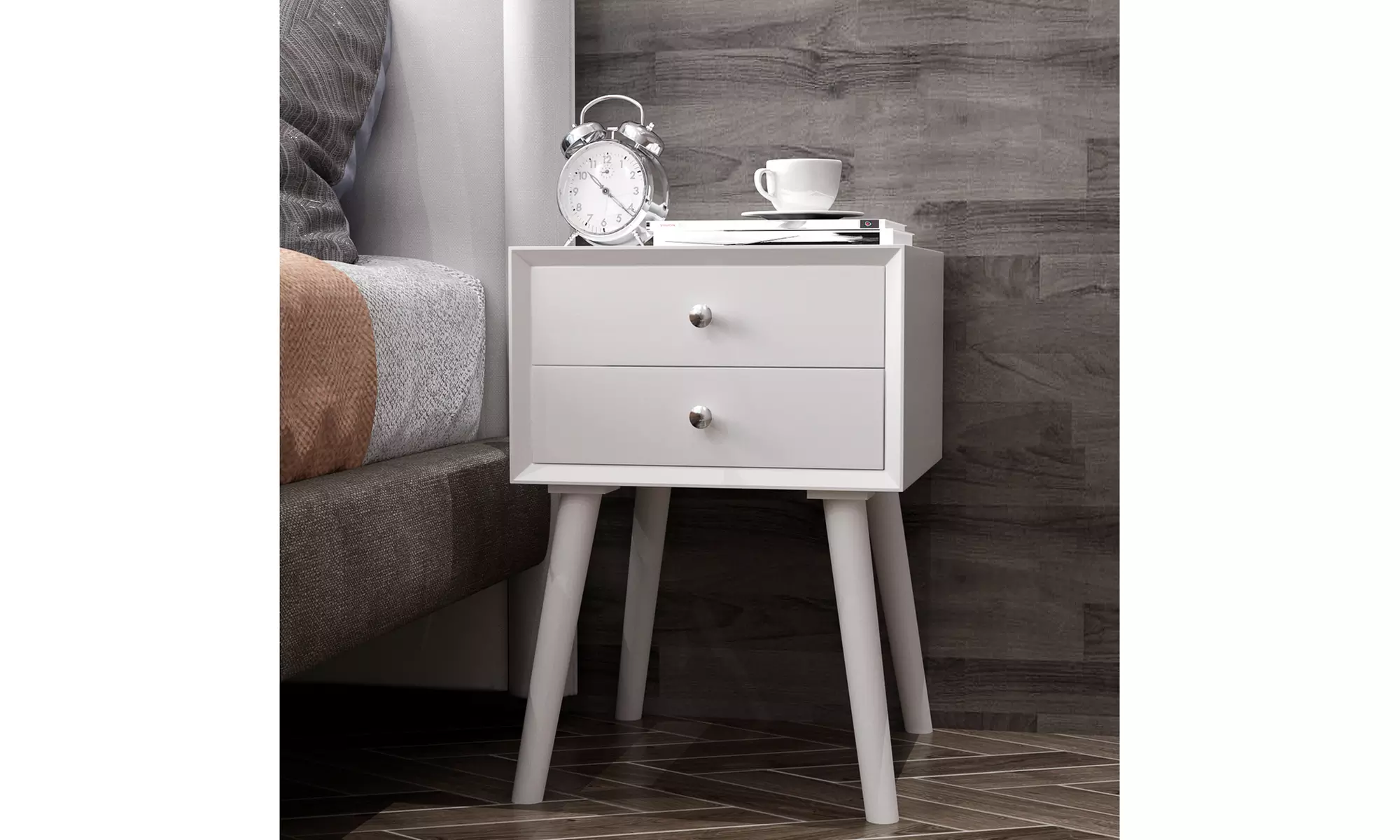 Costway End Table W/Drawers and Storage Wooden Mid-Century Accent Side Table - Primary Image