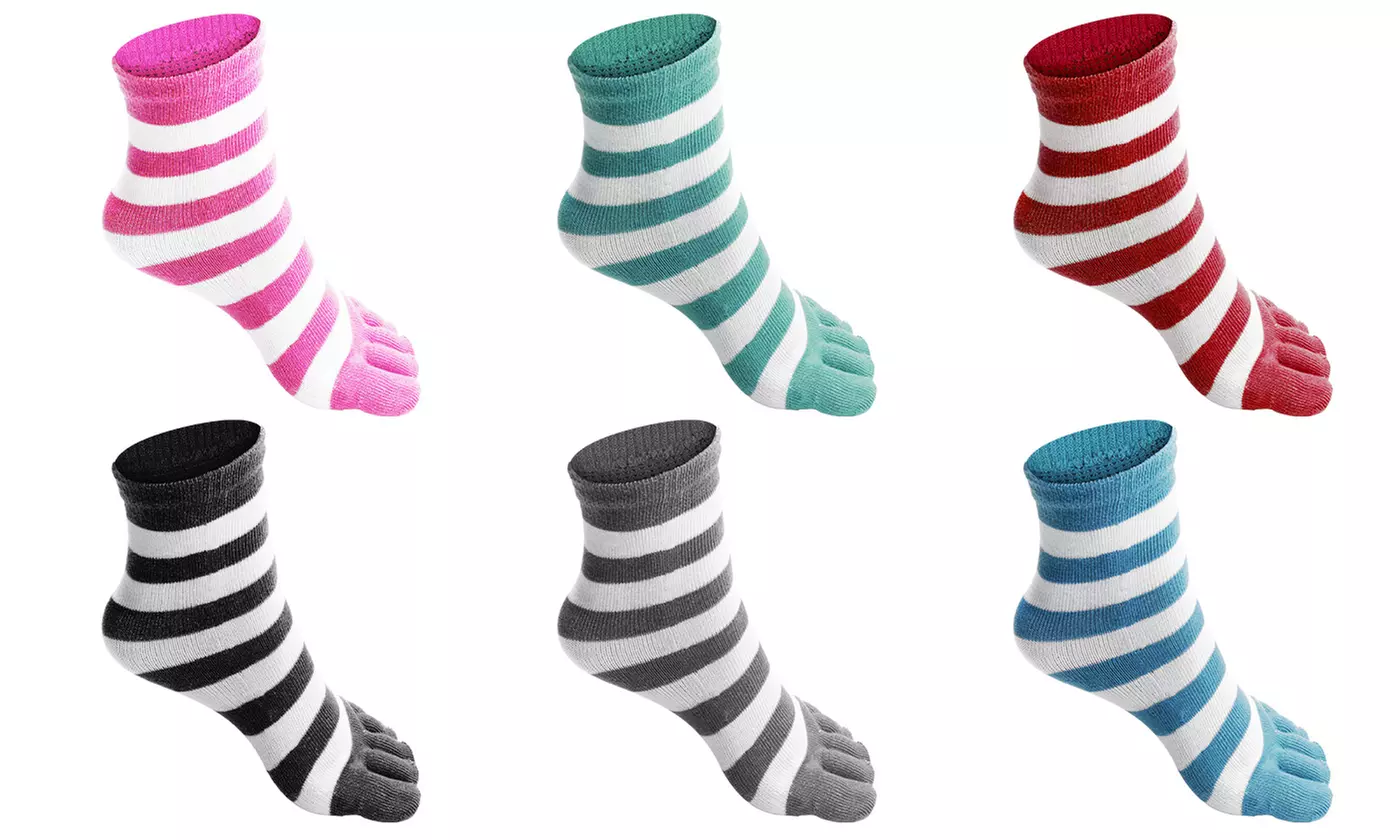 iMounTEK Womens Toe Socks 5 Finger Striped Ankle Sock (Random Colors) (6-Pairs)  - Primary Image