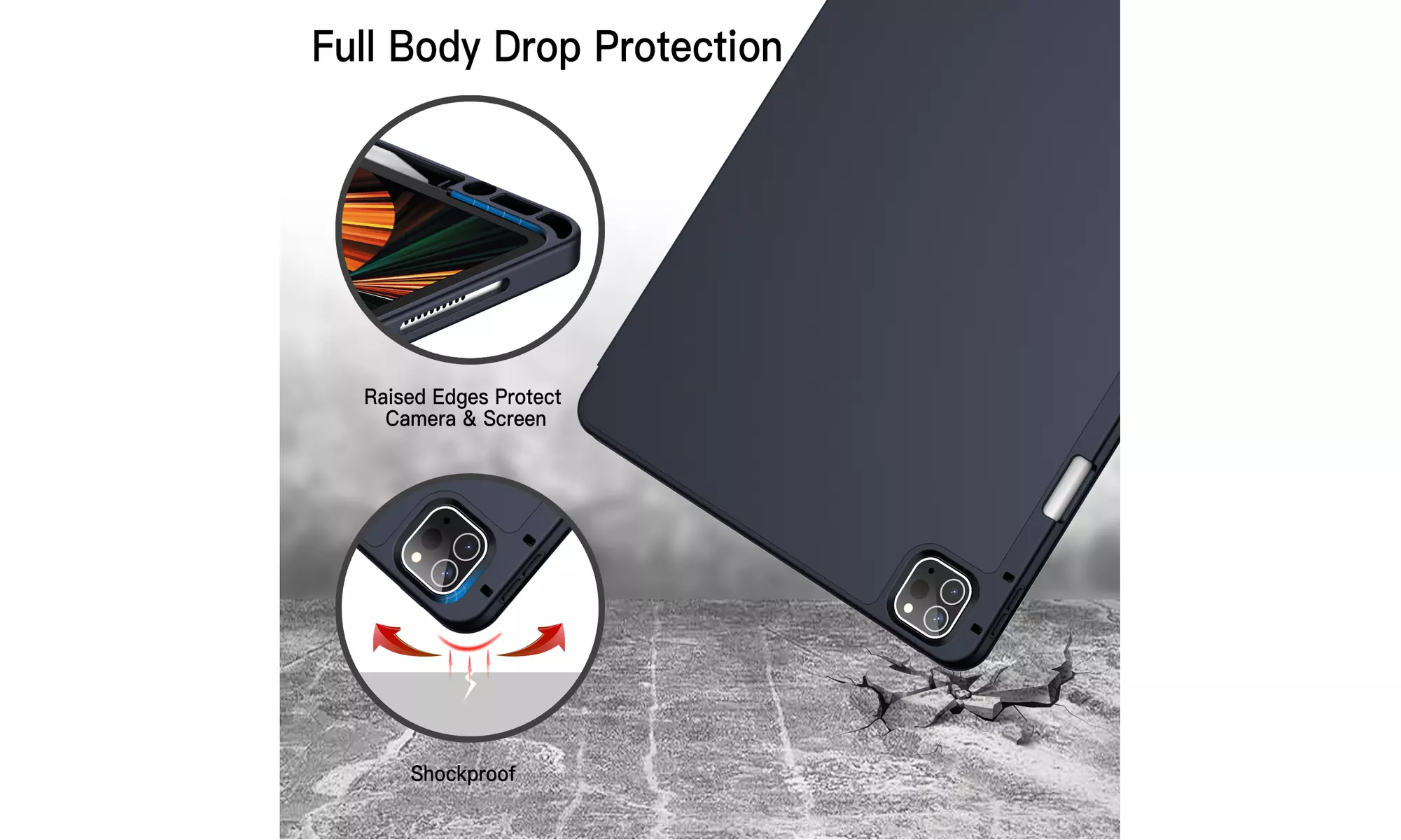 iPad Pro 12.9'' (2022/2021) Case with Pencil Holder, Support 2nd Pencil Charging