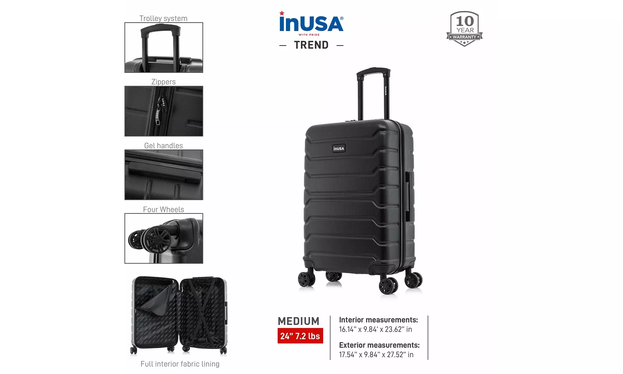 InUSA Trend lightweight hardside spinner luggage 20'', 24", 28" 