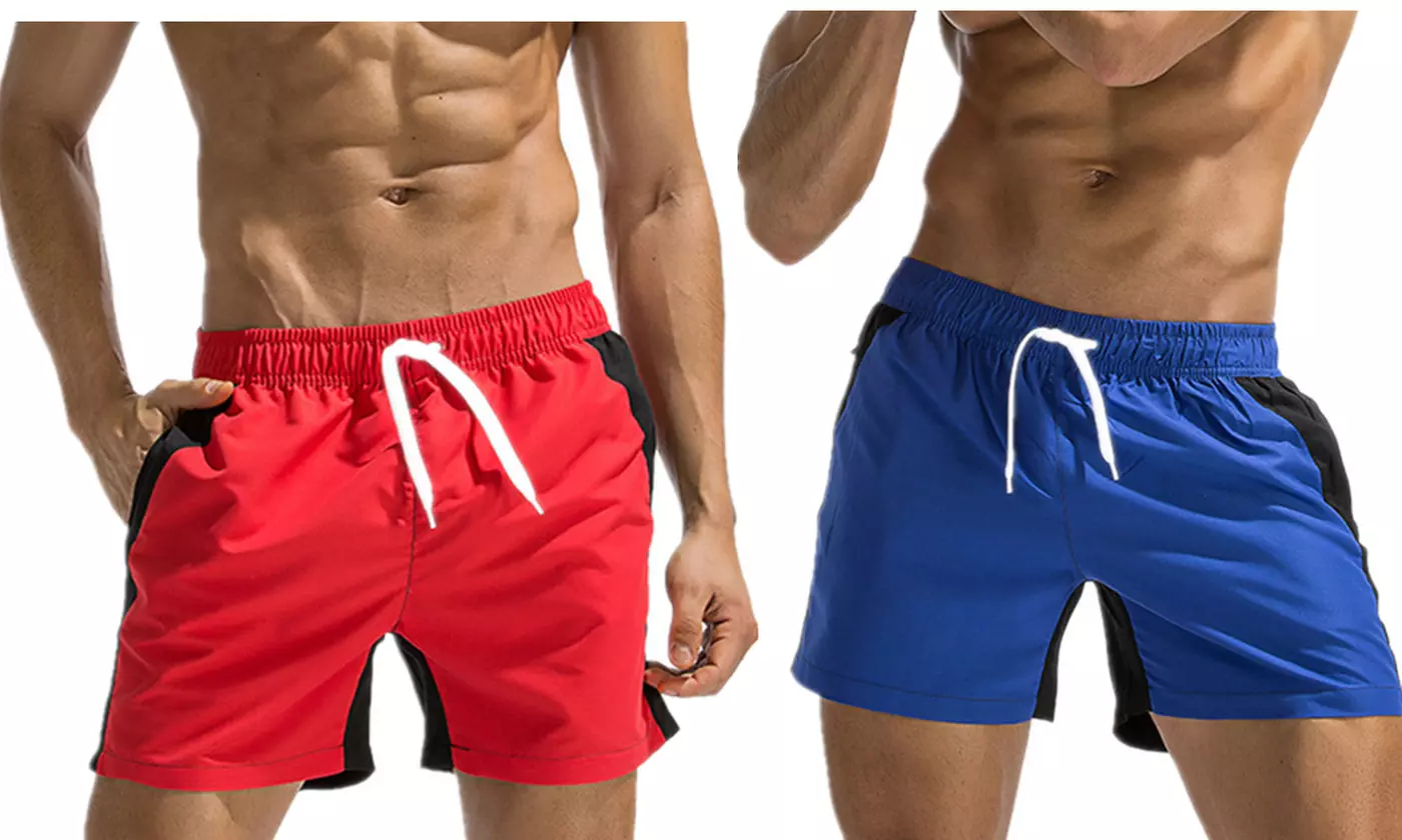 2 Pack Men's Swim Trunks Quick Dry Beach Shorts with Pockets - Primary Image
