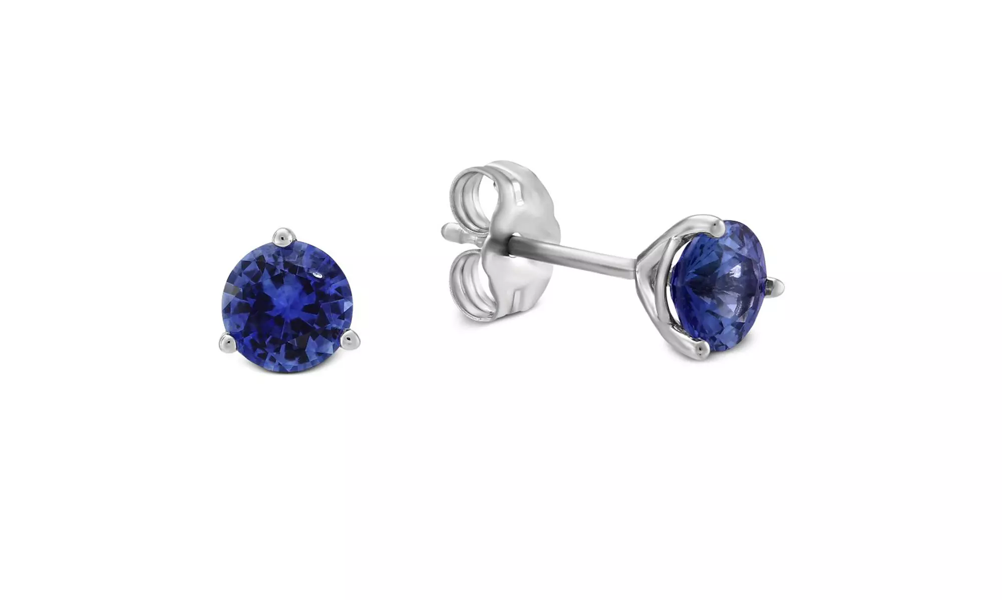 14k White Gold Plated 7mm Round 3 prong Martini push back Stud Earrings