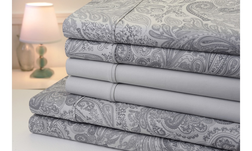 1200-Thread-Count Cotton-Rich Bibb Home Paisley Sheet Set (6-Piece ...