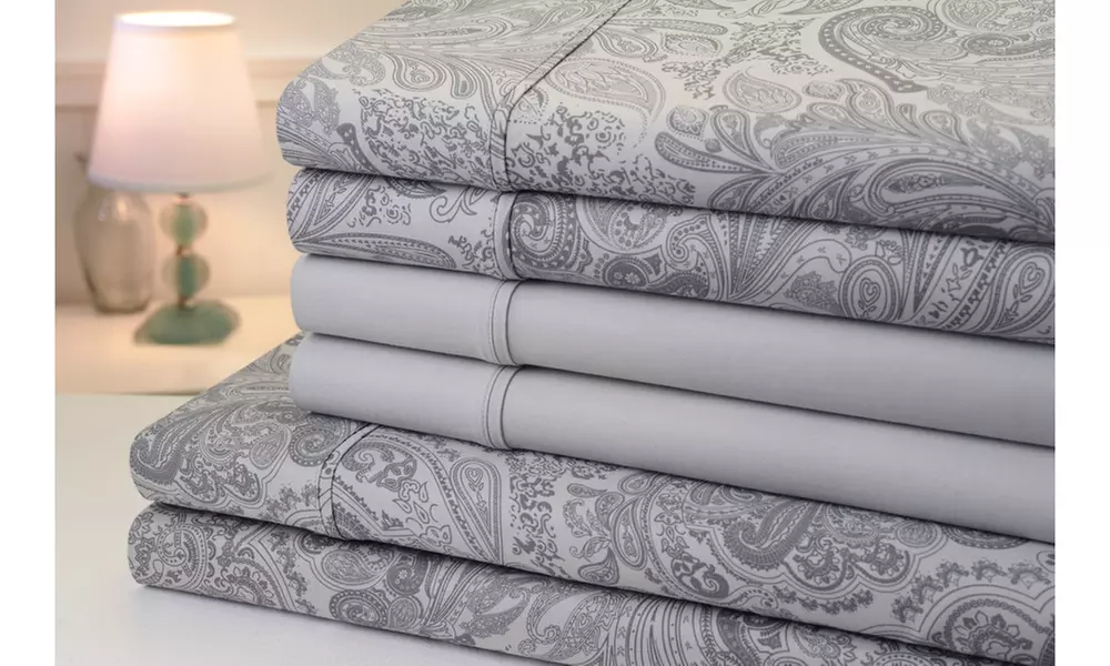Bibb Home Paisley Print 1200 Thread Count Cotton Rich Sheets Set (6pc)