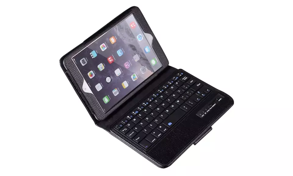 iPad Mini 2/3/4 Black Case Leather Built - In Magnetic Bluetooth Keyboard Folio - Primary Image