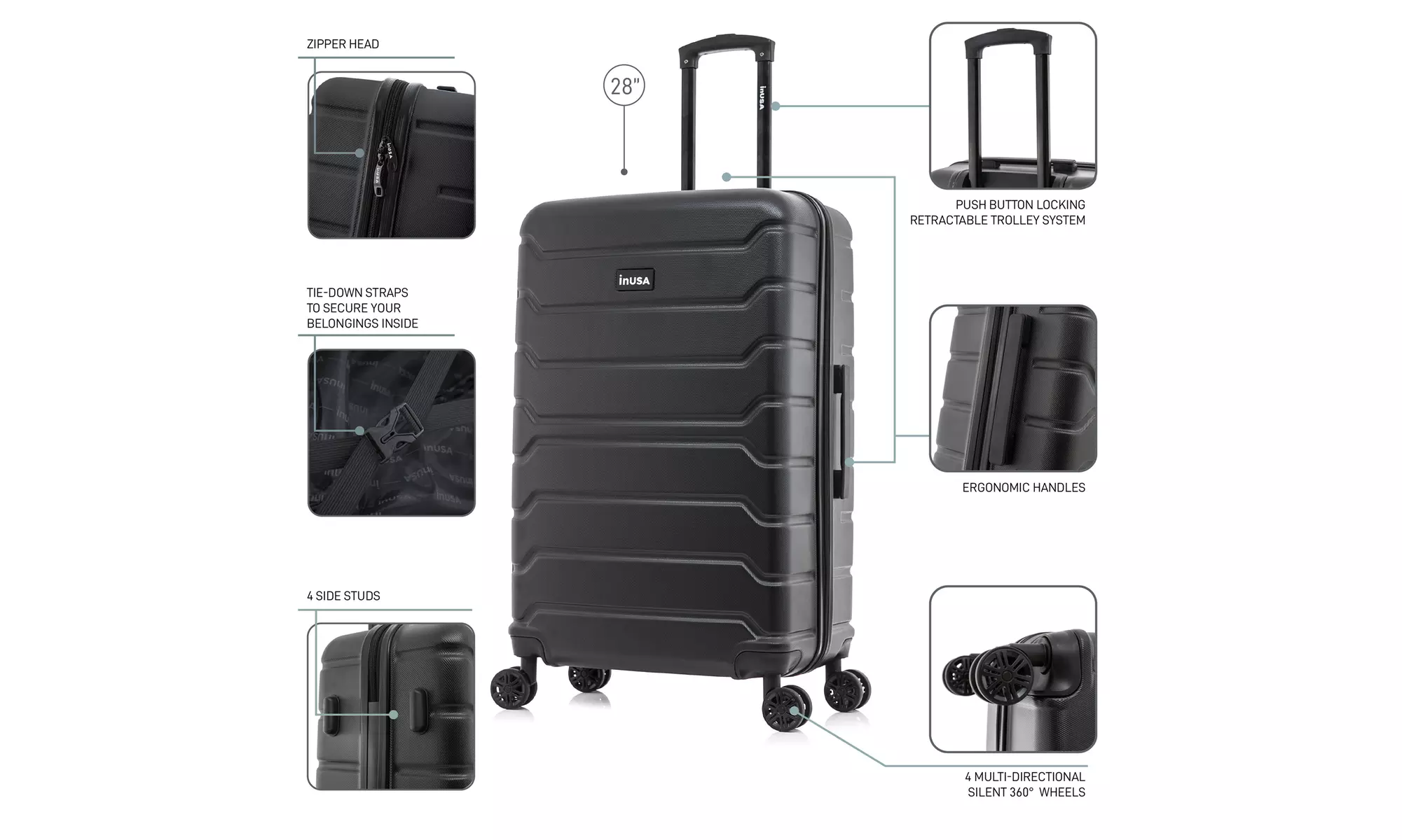 InUSA Trend lightweight hardside spinner luggage 20'', 24", 28" 