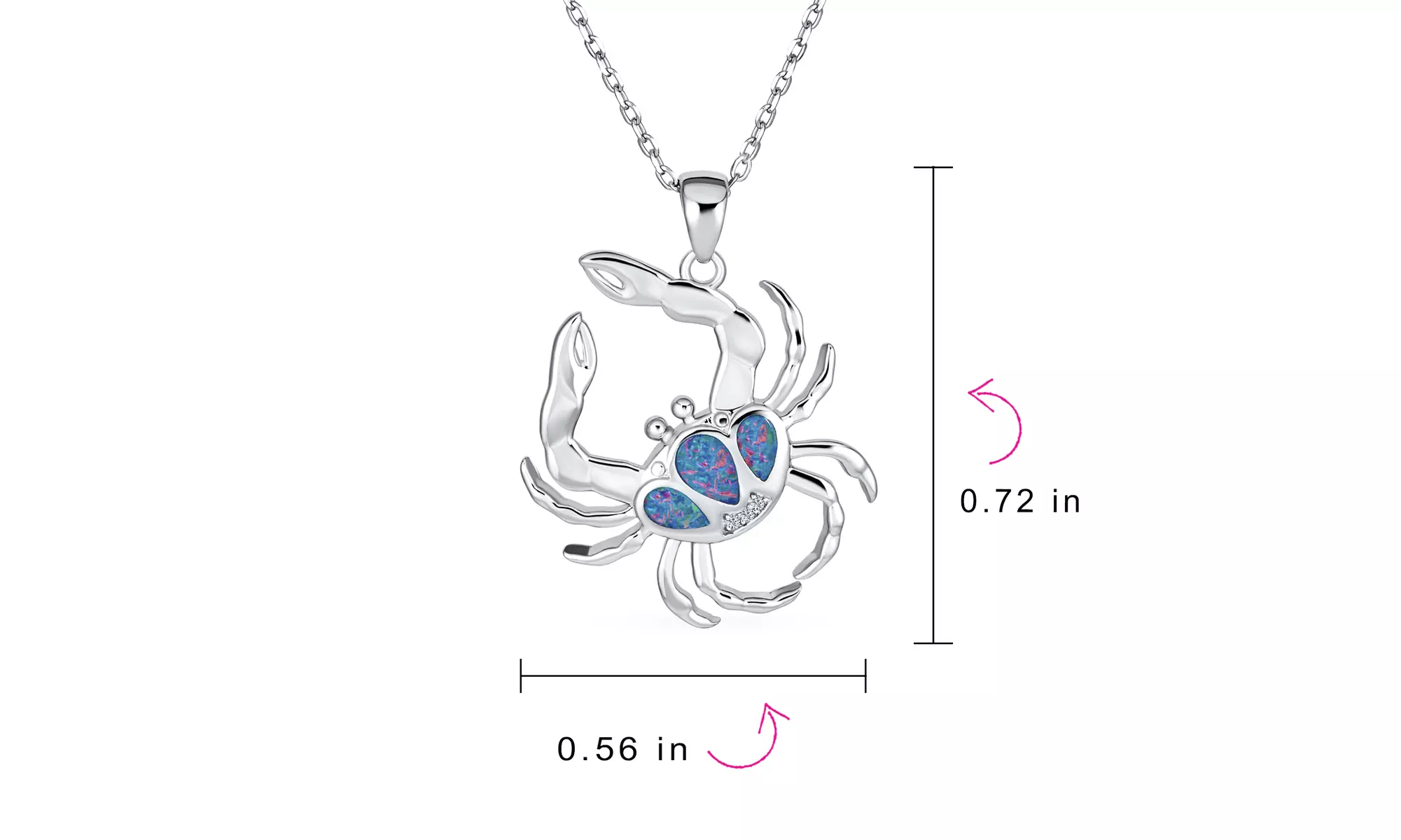 Large Nautical Blue Opal Beach Crab Pendant Necklace Silver - Second Medium