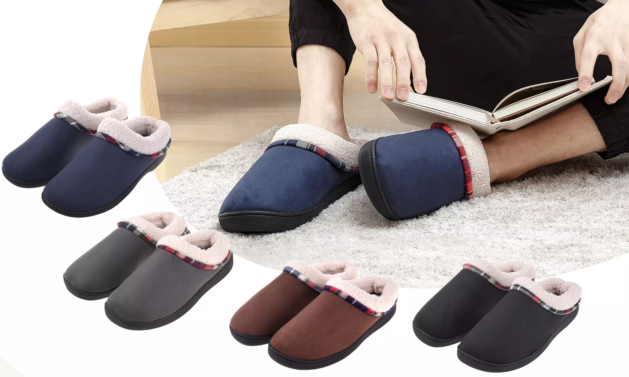 VONMAY Men's Fuzzy Slippers House Shoes Memory Foam Slip On Clogs Wool Fleece - Primary Image