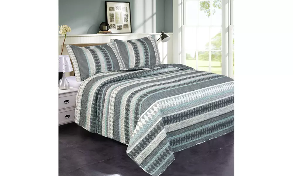 JML 3-Piece Reversible Quilt Set,Home Collection Printed Bedspread With 2 Shams