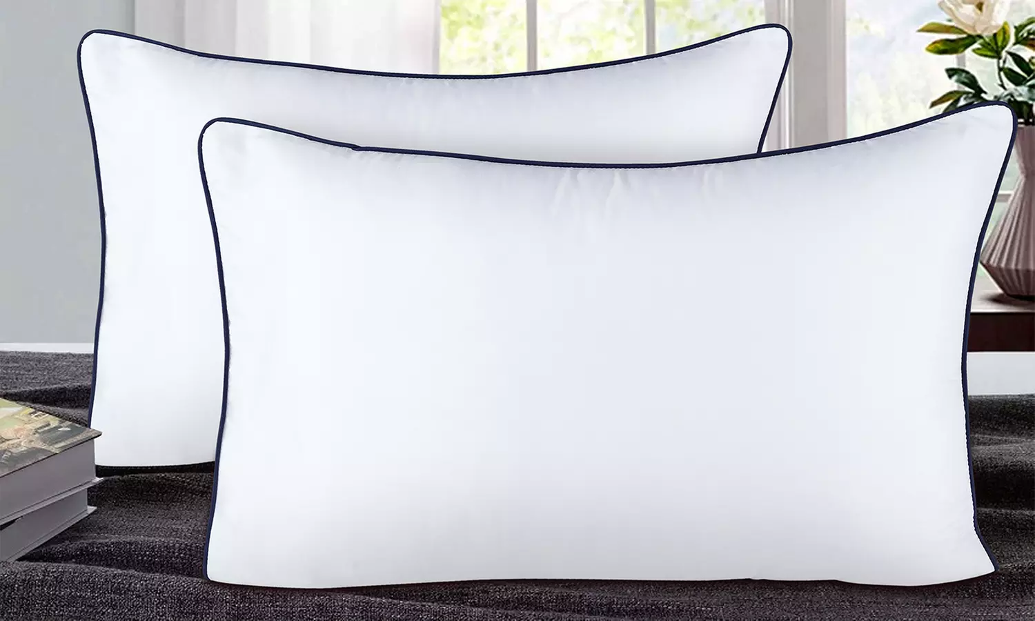 Dan River Down Alternative Microfiber Pillow Set with Piping (2 Pack)  