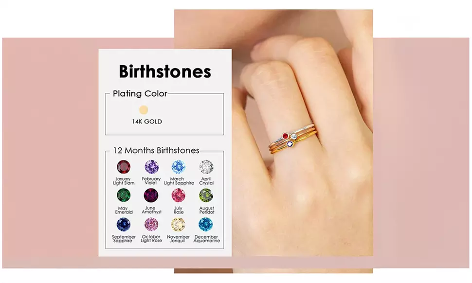 14K Gold Plated Stainless Steel Dainty Birthstone Stacking Ring, 2mm Stone