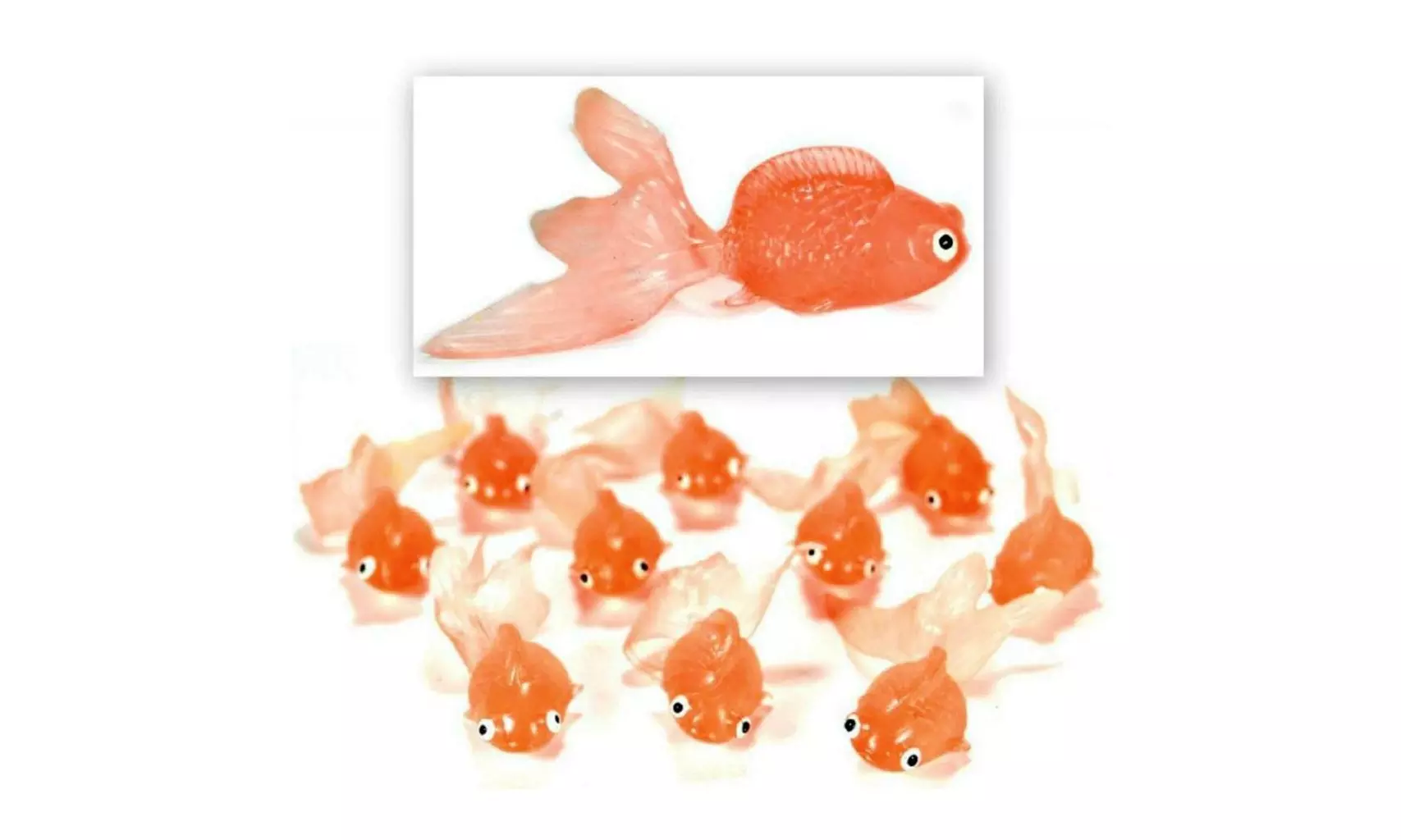 LOT OF 10 PLASTIC GOLDFISH Small Soft Rubber Floating Gold Fish Toy Orange Craft - Primary Image